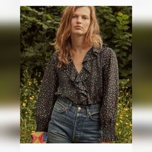 Floral Ruffle Blouse - Black